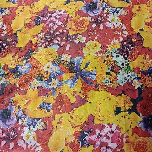 Floral Print Fabric Colorful Bright Red Yellow Purple Woven Non Stretch 3 Yards - Picture 3 of 9